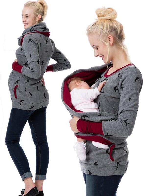 Maternity Nursing Sweatshirts, Floral Print, Pockets, Zipper, Nursing Clothing