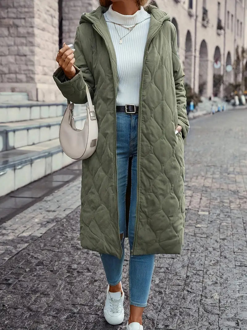 Quilted Coat with Hood and Long Sleeves