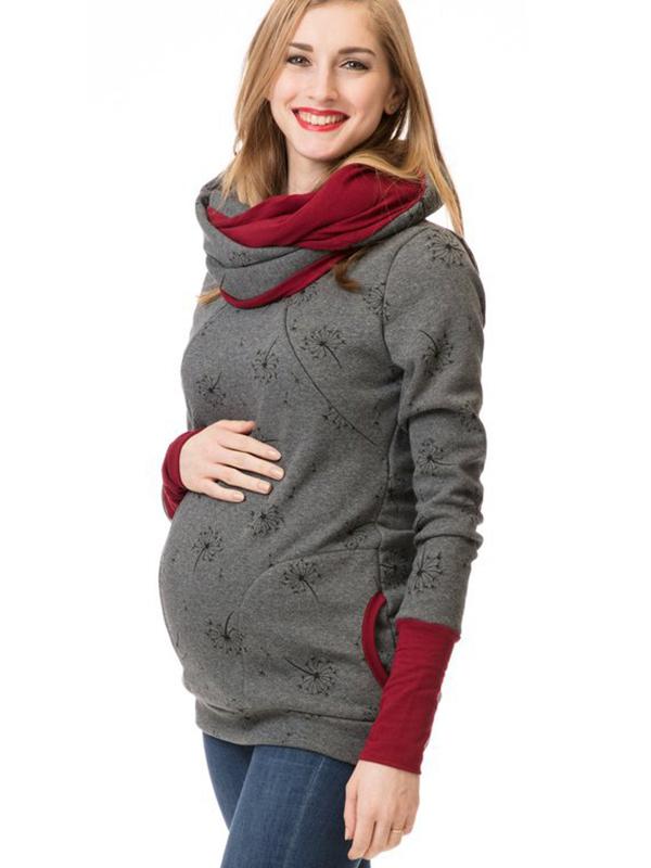 Maternity Nursing Sweatshirts, Floral Print, Pockets, Zipper, Nursing Clothing