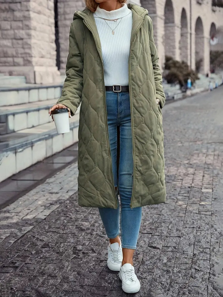 Quilted Coat with Hood and Long Sleeves