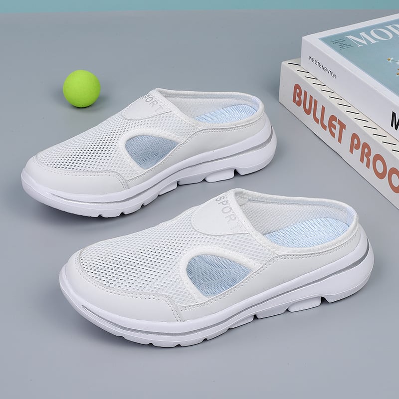 Women's Slip-On Mules in Mesh with Side Cutouts
