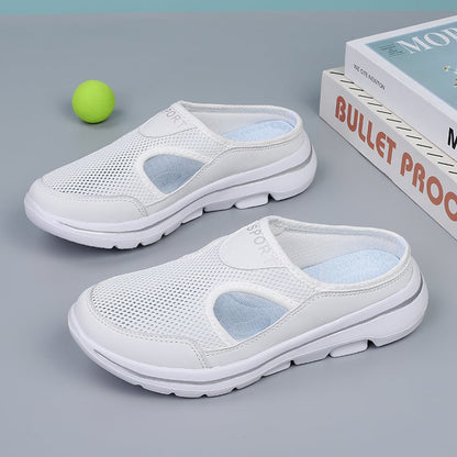 Women's Slip-On Mules in Mesh with Side Cutouts