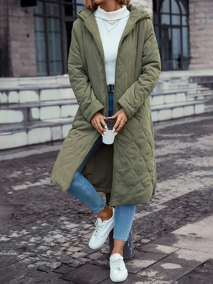Quilted Coat with Hood and Long Sleeves