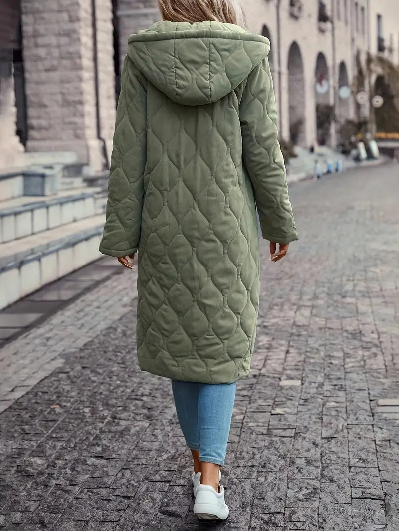 Quilted Coat with Hood and Long Sleeves