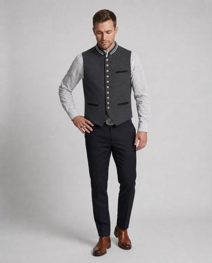 Elegant Men's Traditional Bavarian Vest, Gray