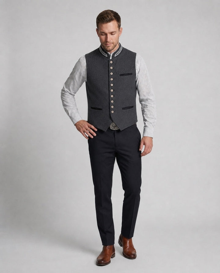 Elegant Men's Traditional Bavarian Vest, Gray