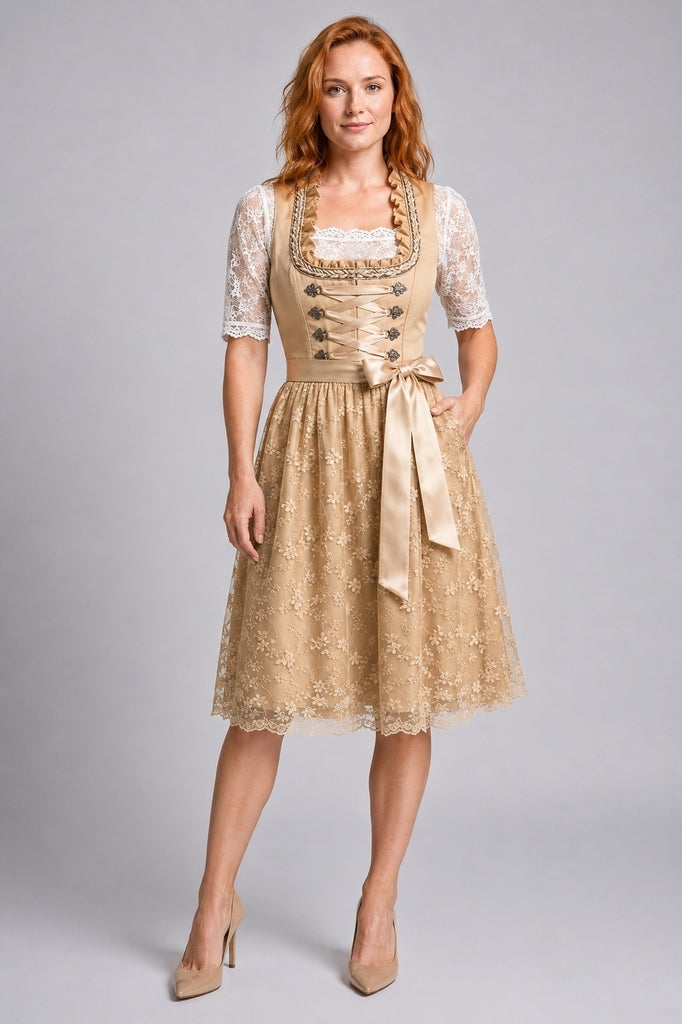 Traditional Dirndl Dress with Laced Bodice for Oktoberfest
