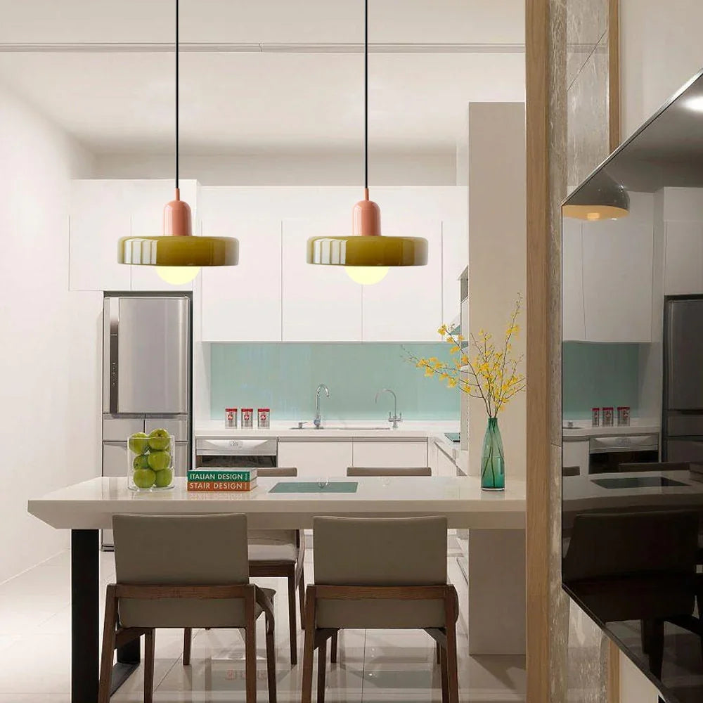 Kiki's Way | Stained Glass Pendant Light – Brass Finish, G9