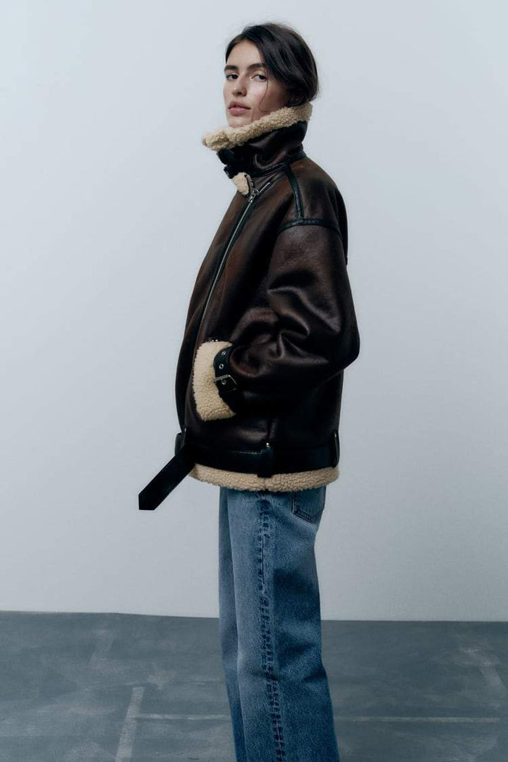 Karina - Jacket with Lapel in Synthetic Material