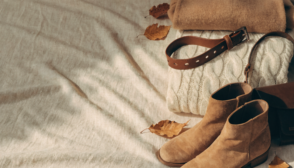Autumn outfit with wool coat, knit sweater and suede boots