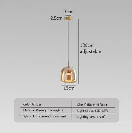 Kiki's Way | Växa Amber Glass Pendant Light – Gold Metal