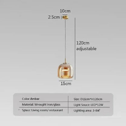 Kiki's Way | Växa Amber Glass Pendant Light – Gold Metal