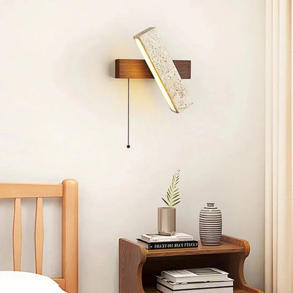 Kiki's Way | Artemis Travertine Wall Light – Rotatable, Wood Detail