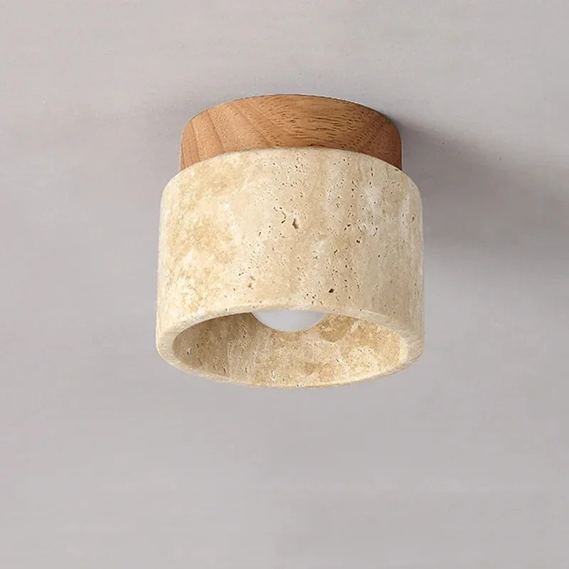 Kiki's Way | Emmie Travertine Ceiling Light – Wood Base, Compact