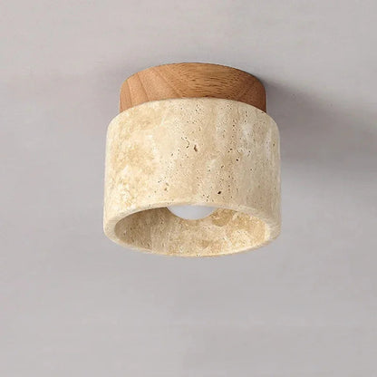 Kiki's Way | Emmie Travertine Ceiling Light – Wood Base, Compact