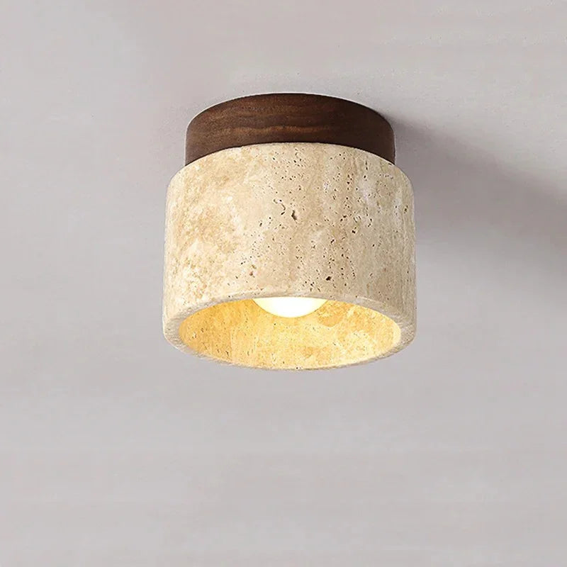 Kiki's Way | Emmie Travertine Ceiling Light – Wood Base, Compact
