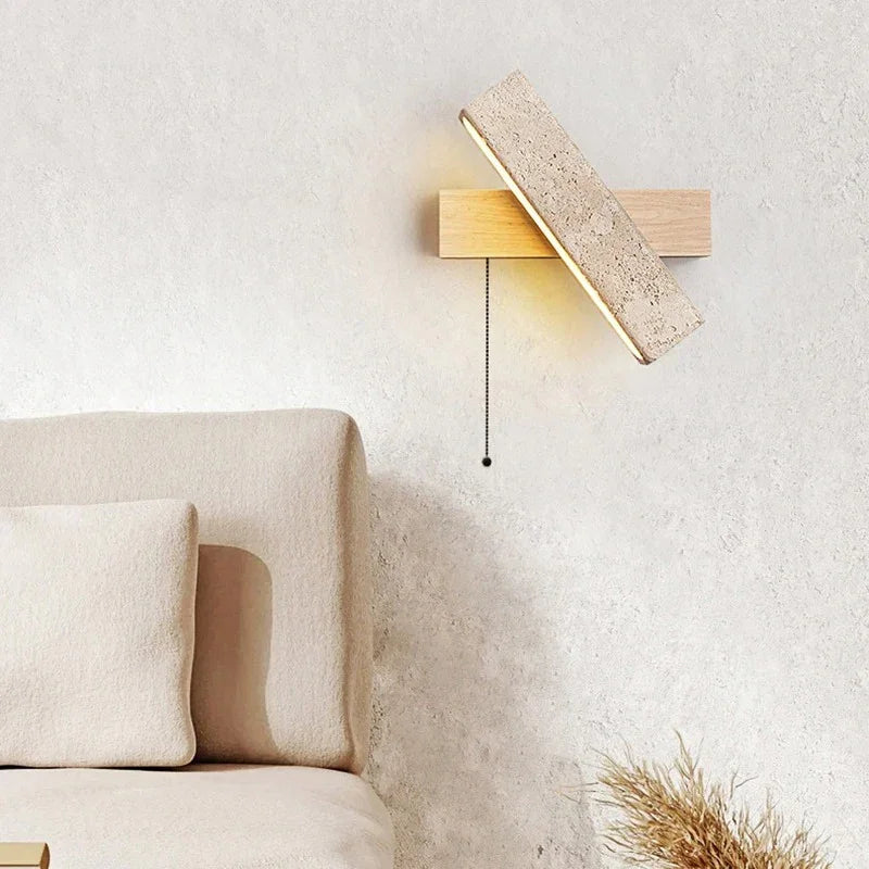 Kiki's Way | Artemis Travertine Wall Light – Rotatable, Wood Detail