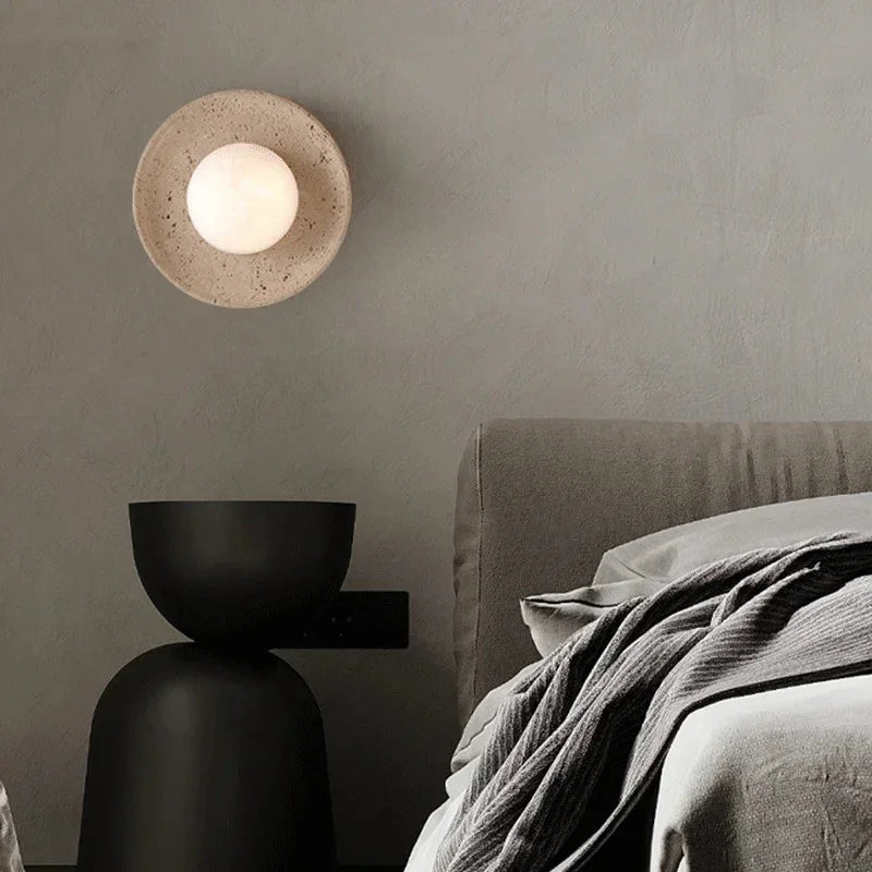 Kiki's Way | August Travertine Wall Light – Frosted Glass, 12 W