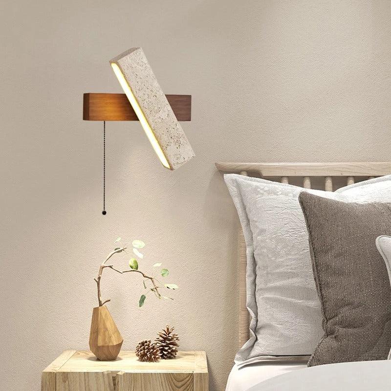 Kiki's Way | Artemis Travertine Wall Light – Rotatable, Wood Detail