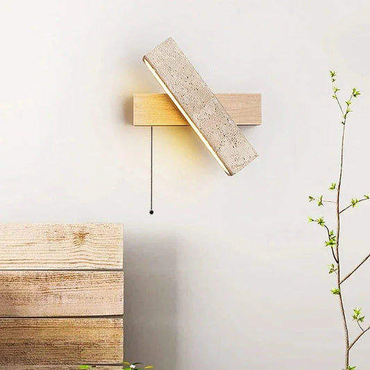 Kiki's Way | Artemis Travertine Wall Light – Rotatable, Wood Detail