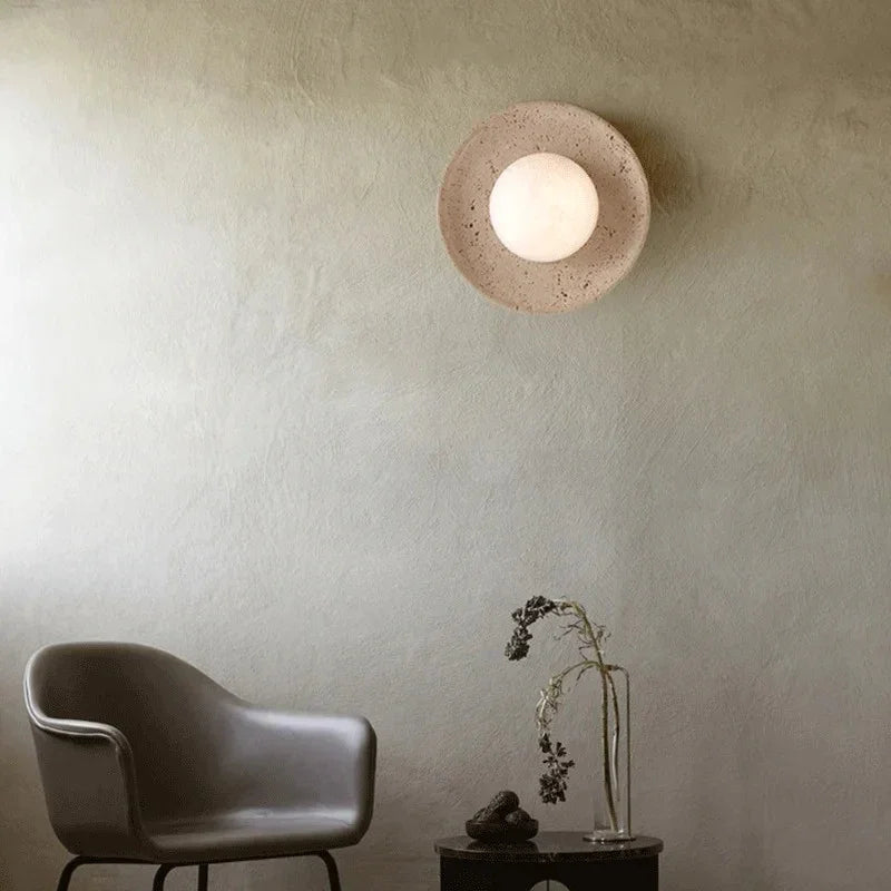 Kiki's Way | August Travertine Wall Light – Frosted Glass, 12 W