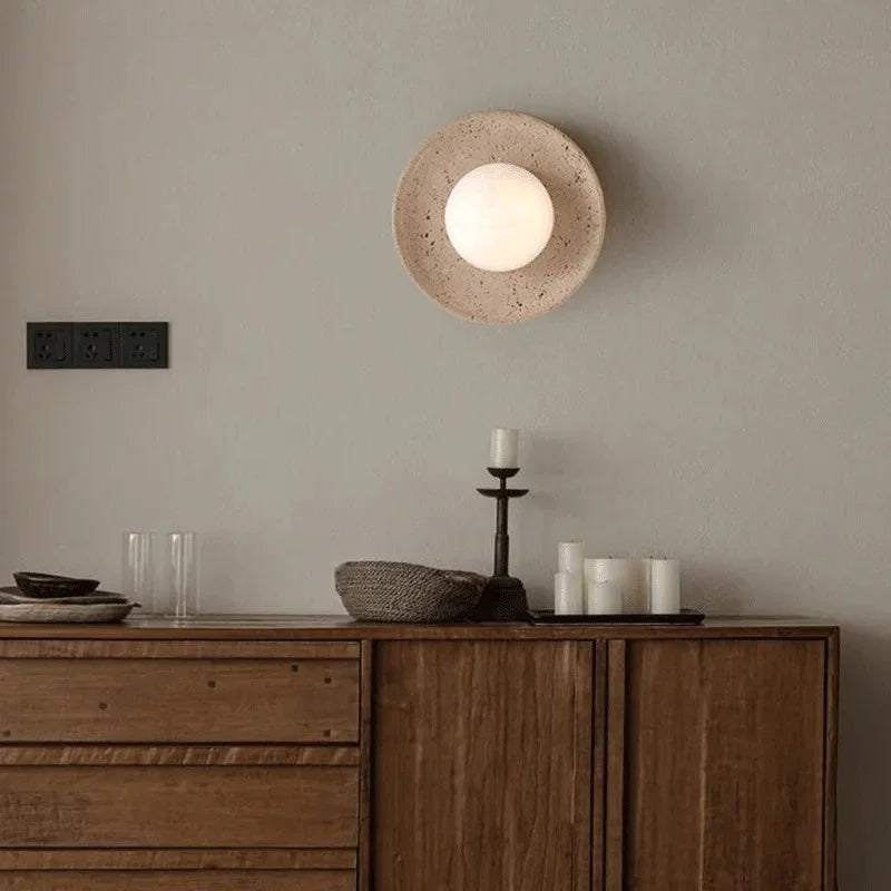 Kiki's Way | August Travertine Wall Light – Frosted Glass, 12 W