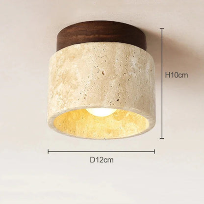 Kiki's Way | Emmie Travertine Ceiling Light – Wood Base, Compact