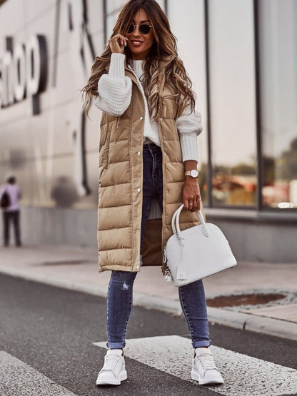 Women's Long Quilted Vest with Hood