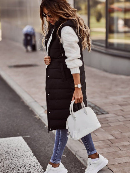 Women's Long Quilted Vest with Hood