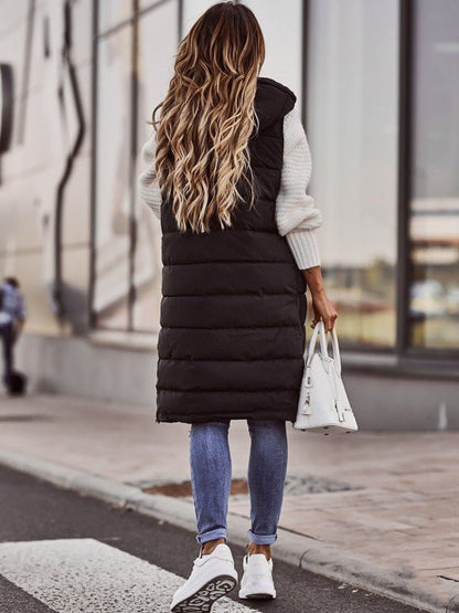 Women's Long Quilted Vest with Hood