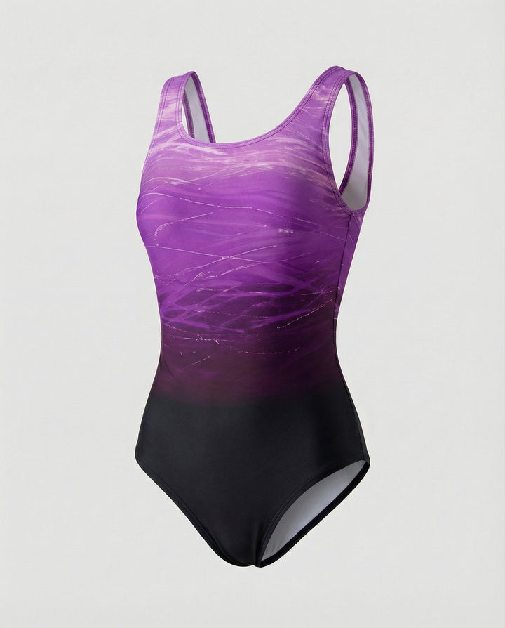 Women's One-Piece Sports Swimsuit with Ombre Design & Quick-Drying