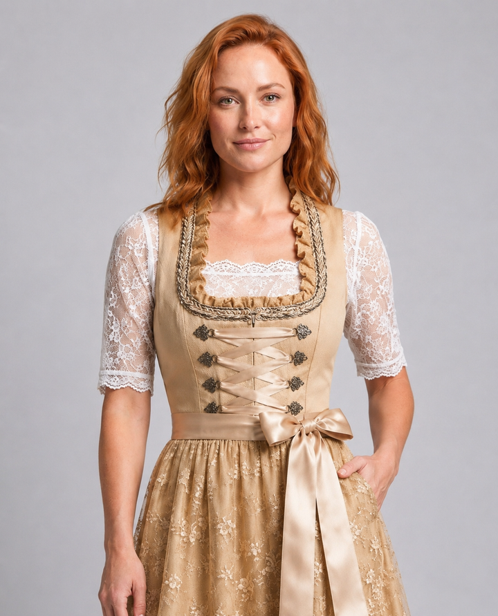 Traditional Dirndl Dress with Laced Bodice for Oktoberfest