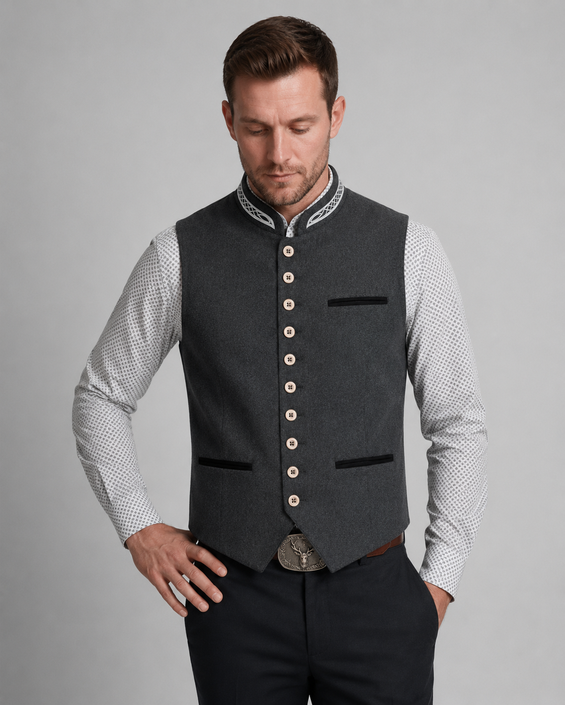 Elegant Men's Traditional Bavarian Vest, Gray