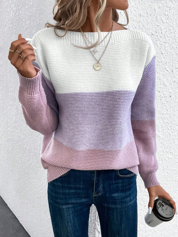 Elegant Three-Color Patchwork Sweater