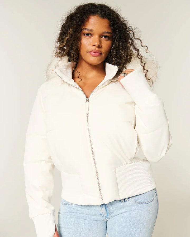 Women's Quilted Winter Jacket with Warm & Detachable Hood
