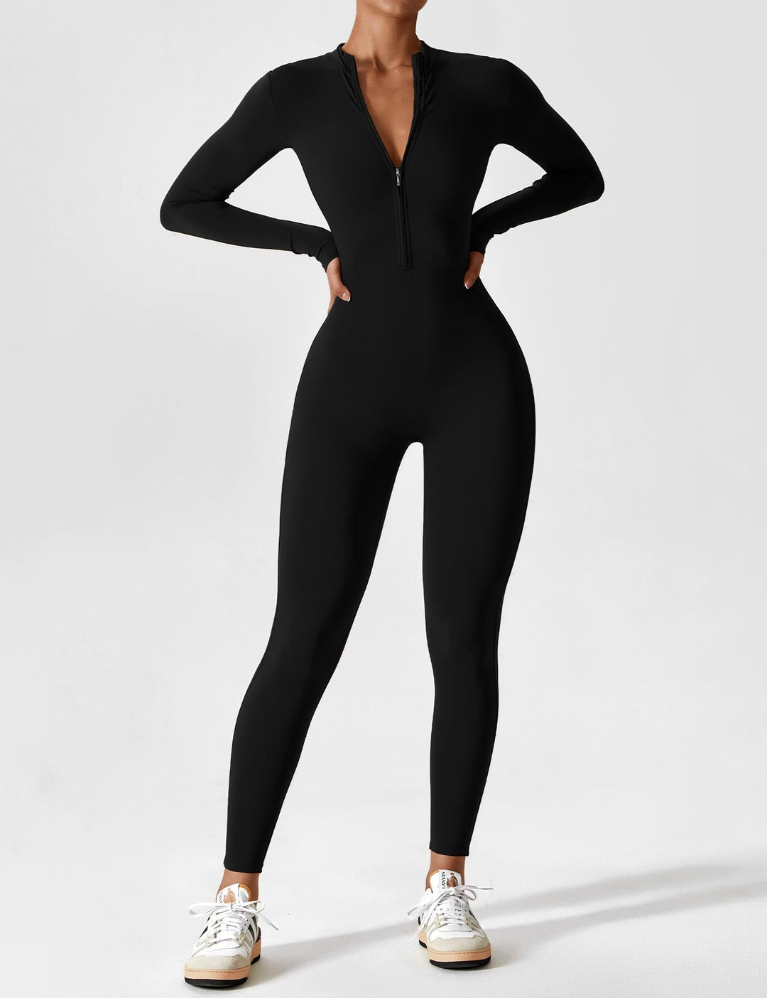 Chic Autumn Jumpsuit with Stand-Up Collar and Zipper for Women