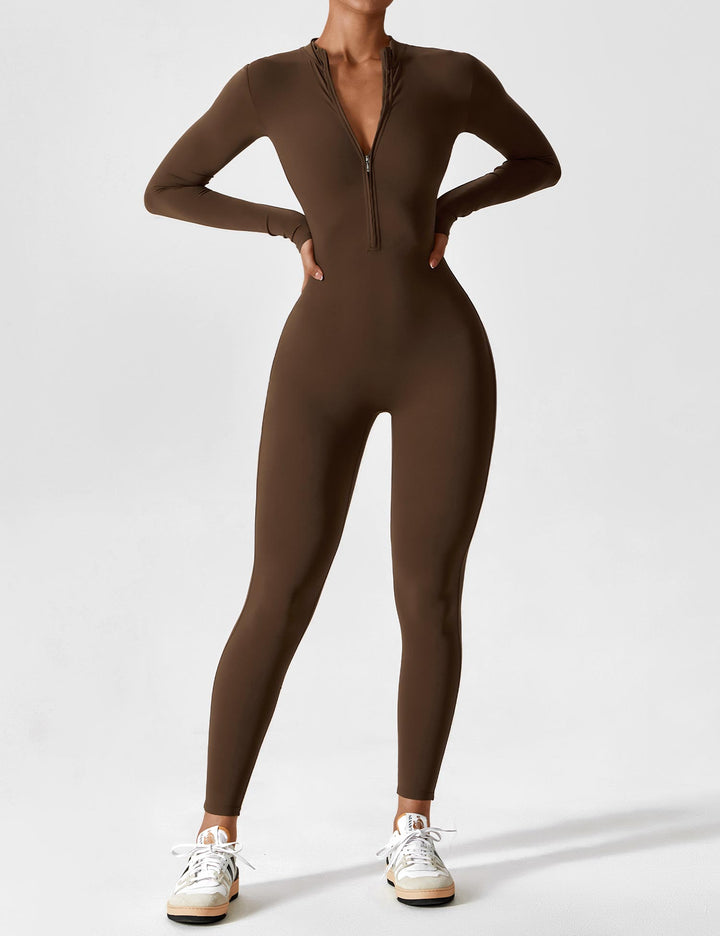 Chic Autumn Jumpsuit with Stand-Up Collar and Zipper for Women