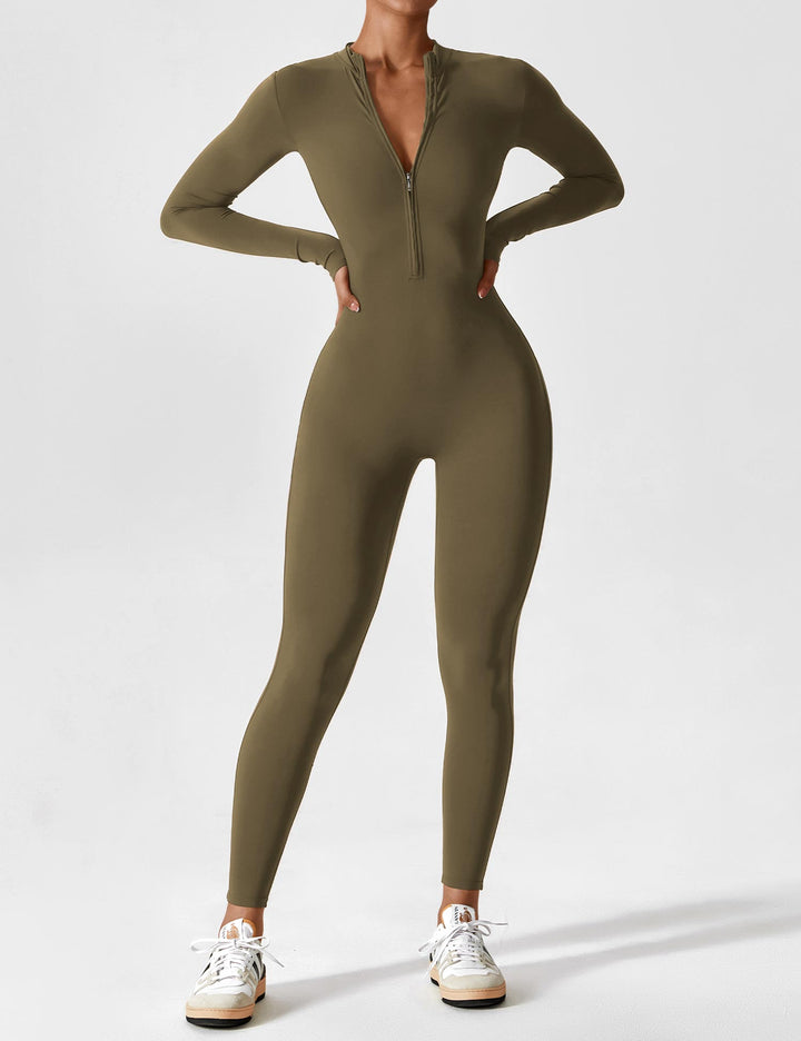 Chic Autumn Jumpsuit with Stand-Up Collar and Zipper for Women