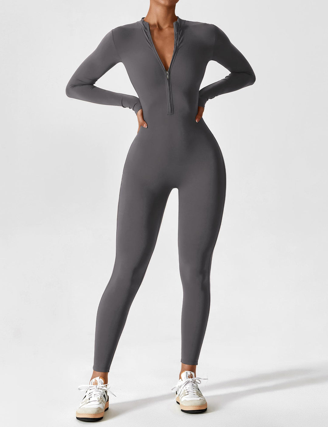 Chic Autumn Jumpsuit with Stand-Up Collar and Zipper for Women