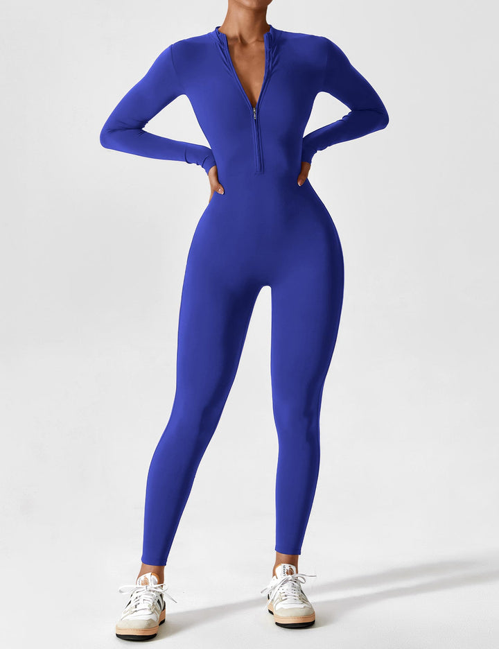 Chic Autumn Jumpsuit with Stand-Up Collar and Zipper for Women